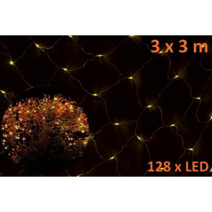 Vánoční LED světelná síť - 3 x 3 m, 128 diod, teple bílá