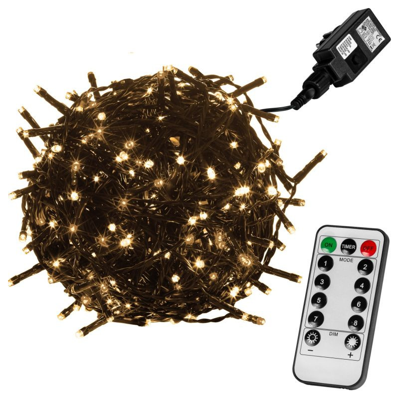 Vánoční LED osvětlení 40 m - teple bílá 400 LED + ovladač - zelený kabel
