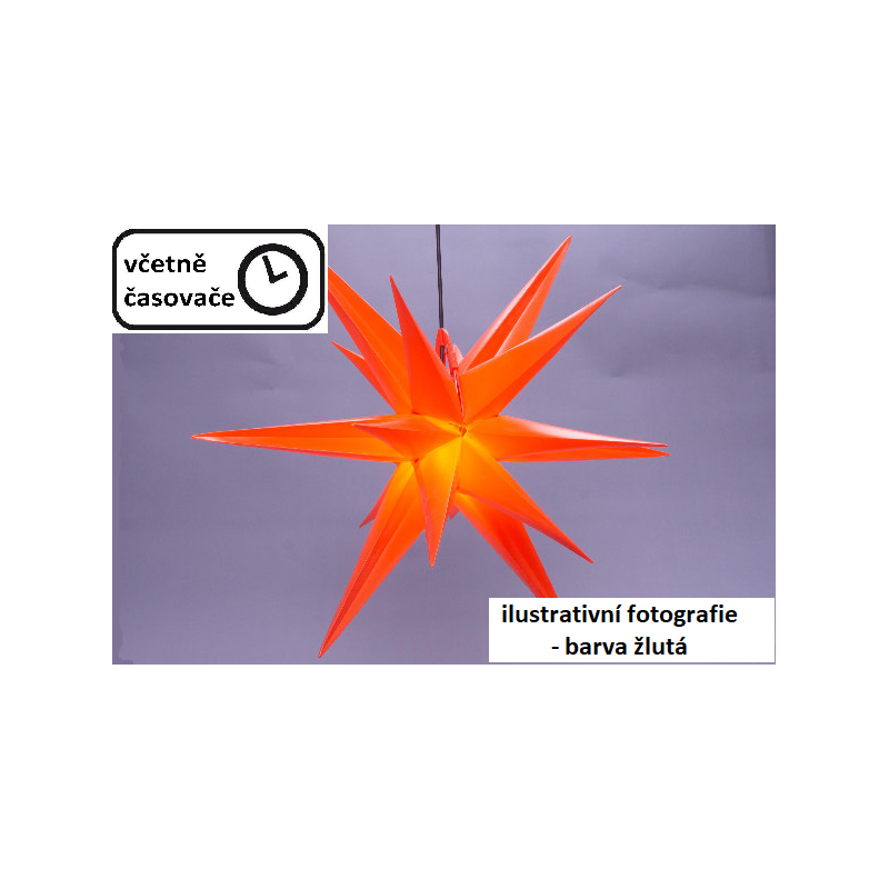 Vánoční dekorace - hvězda s časovačem 1 LED, 55 cm, žlutá