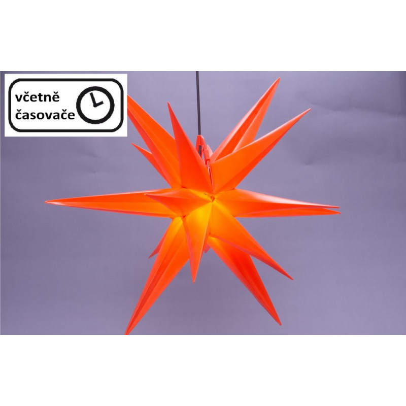 Vánoční dekorace - hvězda s časovačem 1 LED, 55 cm, červená