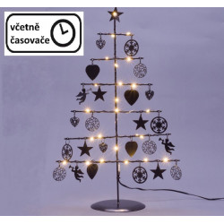 Vánoční kovový dekorační strom - černý, 25 LED, teple bílá