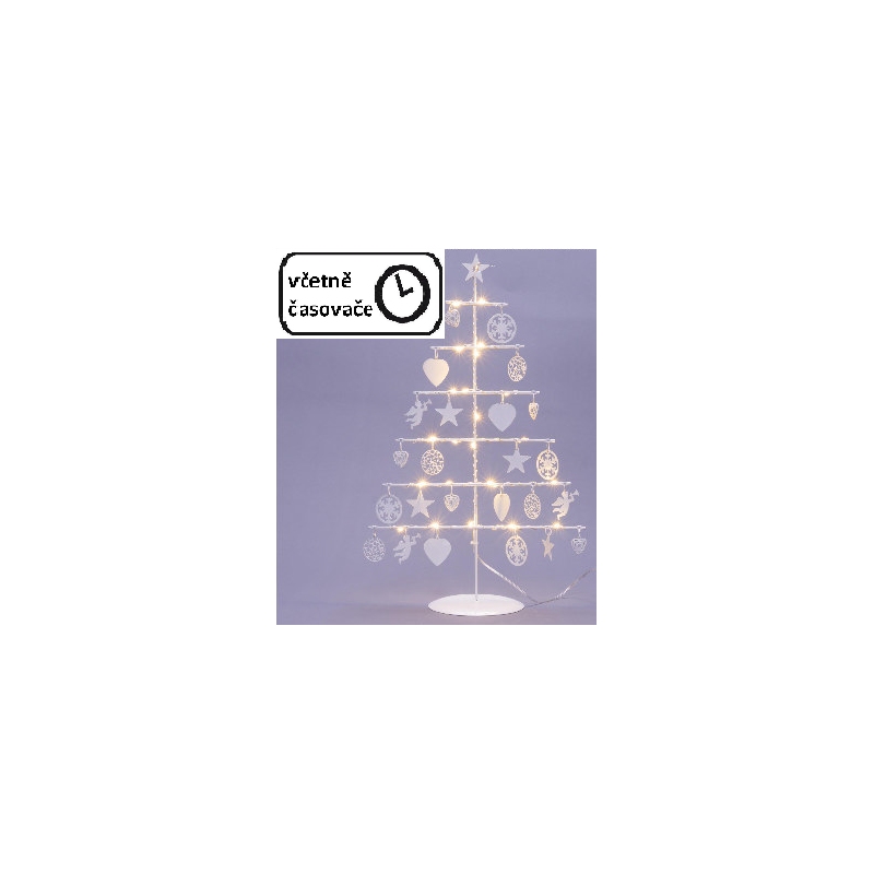 Vánoční kovový dekorační strom - bílý, 25 LED, teple bílá