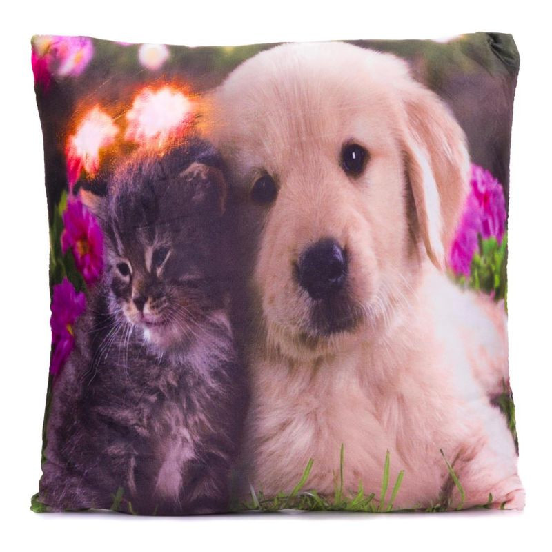 Dekorativní polštář s LED osvětlením Kočka a pes - 38x38 cm