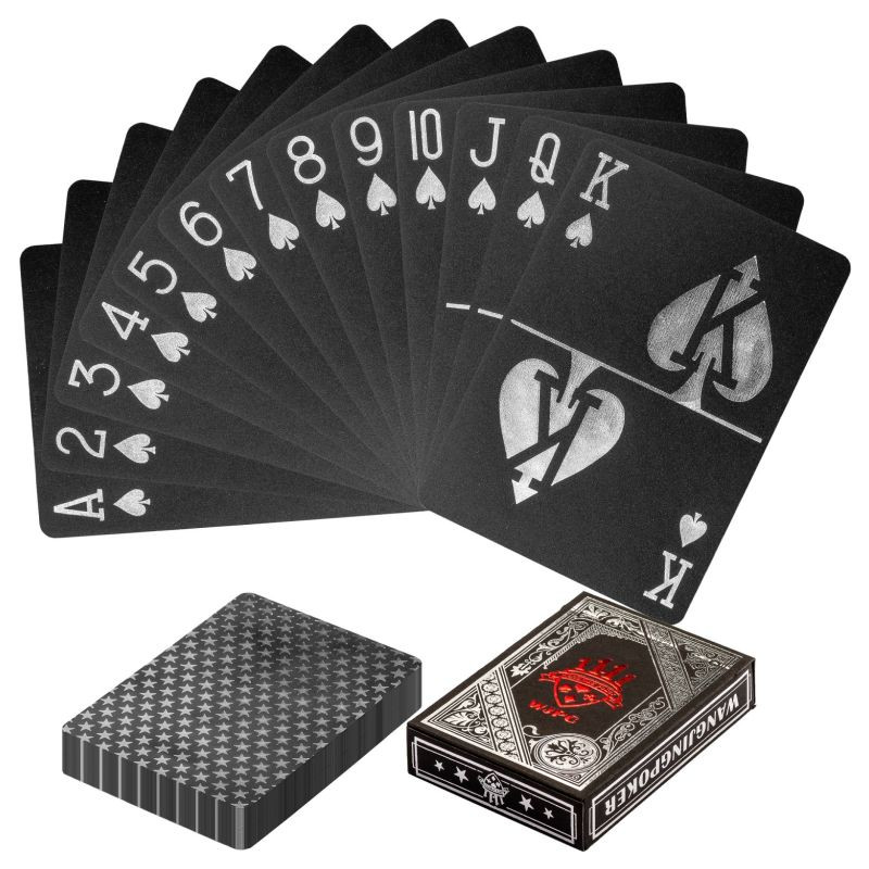 Poker karty plastové - černé/stříbrné