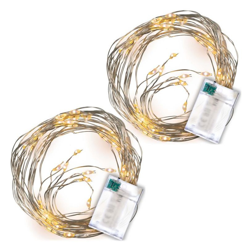 LED osvětlení stříbrný drát, sada 2 kusů, teple bílá, 64 LED