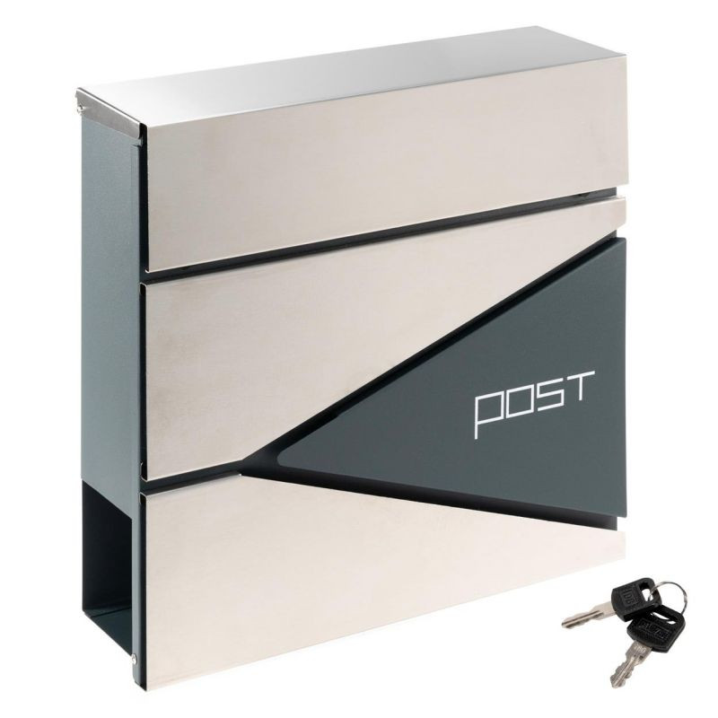 Poštovní schránka s přihrádkou na noviny, stříbrná, 2 klíče