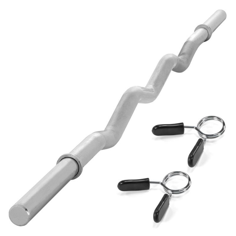 MAXXIVA Zakřivená obouruční EZ tyč 130 cm, stříbrná