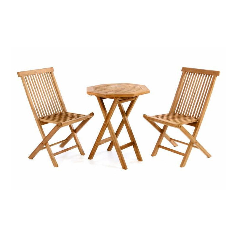 Luxusní balkonový set Gardenay z týkového dřeva, 1 stůl + 2 skládací židle