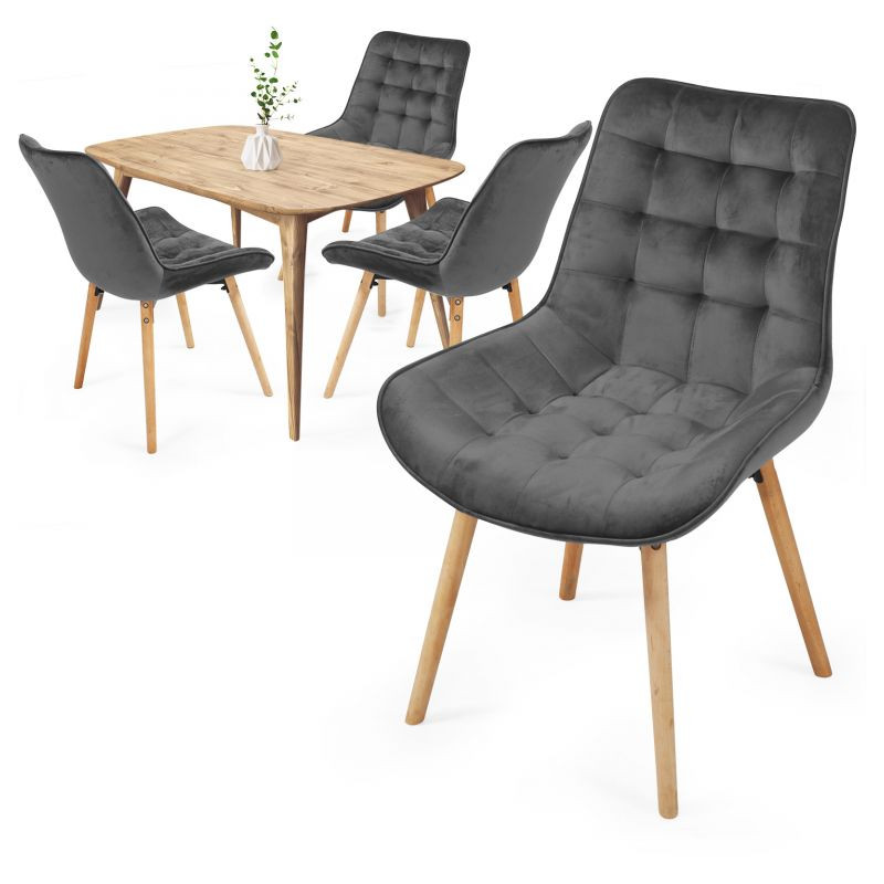 MIADOMODO Sada prošívaných jídelních židlí, tmavě šedá 4 ks