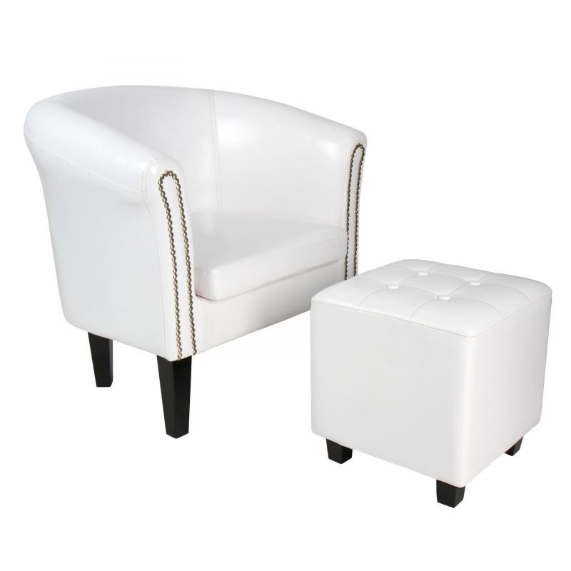 MIADOMODO Křeslo Chesterfield s taburetem - bílá