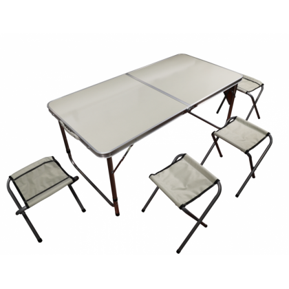 Kempingový set, stůl a 4 židle, 120 x 60 cm