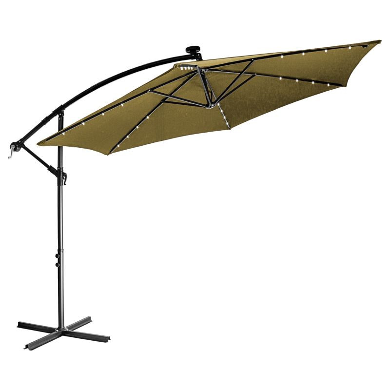 STILISTA Zahradní slunečník s kličkou 3 m, khaki + LED