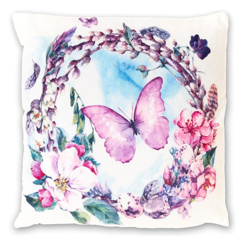 Dekorační polštářek Motýl a květiny, 40 x 40 cm