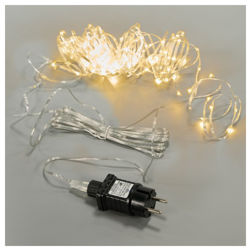 Světelný LED drátek, 100 LED diod, 10 m, teple bílá