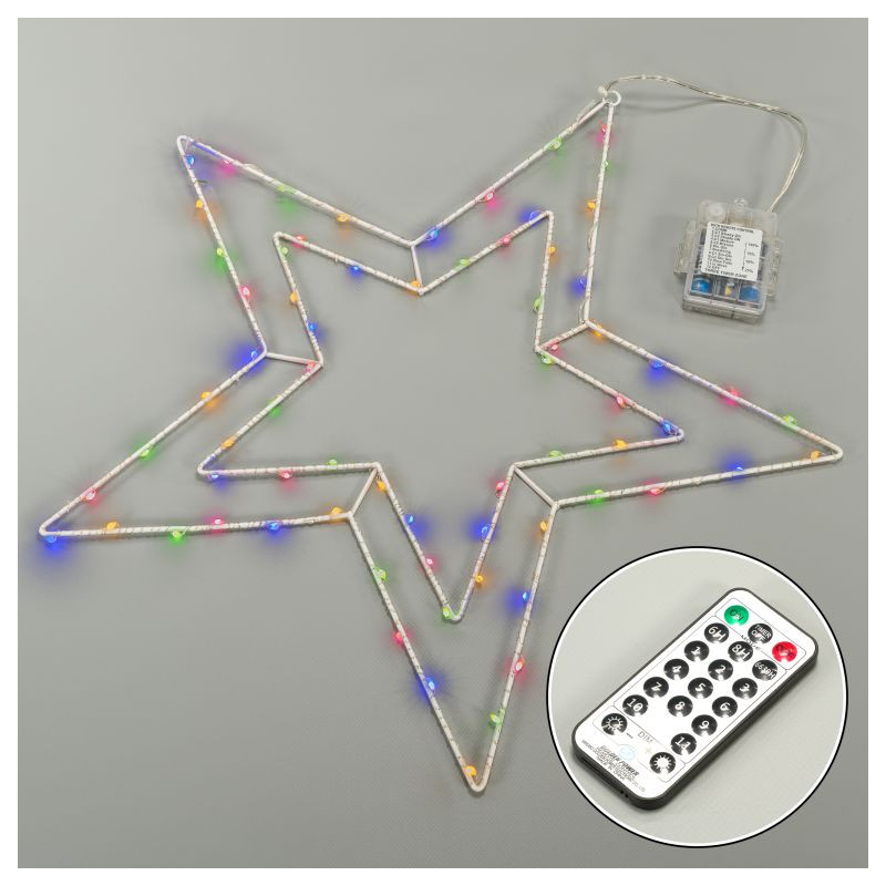 Vánoční LED dekorace - stříbrná hvězda - barevná, 50 cm