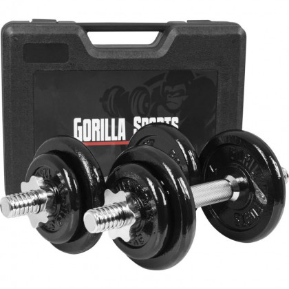 Gorilla Sports Jednoruční litinový set + kufřík, 20 kg