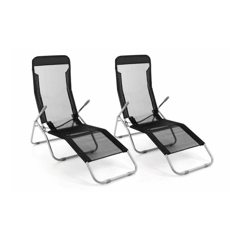 Zahradní sada 2 x lehátko s černou textilií - skládací